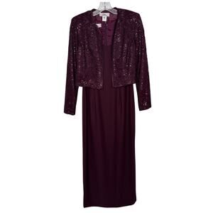 NWT Vintage Patra burgundy Sequin lace Jacket dress 2 piece formal Set small